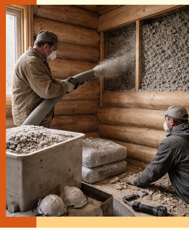 Утепление дома из бруса эковатой в Великом Устюге