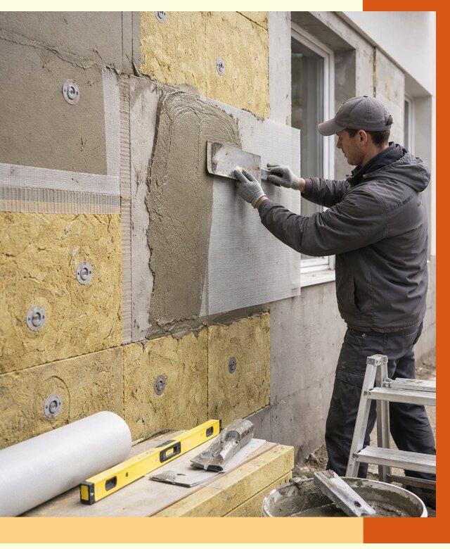 Утепление фасада под штукатурку в Великом Устюге от 4275 руб/м2 — монтаж пенопластом и минватой | ТепломастерВлс