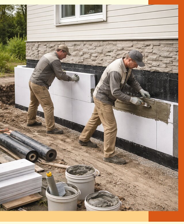 Утепление фундамента снаружи в Великом Устюге от 4275 руб. за м² | ТепломастерВлс