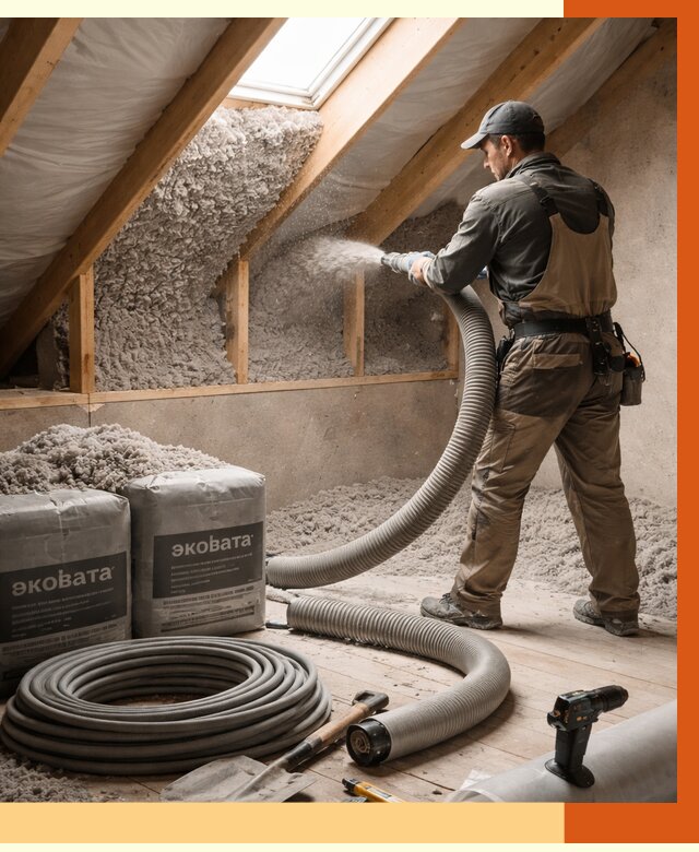 Утепление мансарды эковатой в Великом Устюге от 2239 руб/м2 — монтаж, задувка, цена | ТепломастерВлс