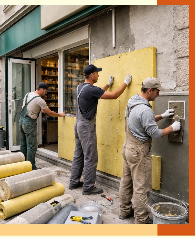 Утепление магазина в Великом Устюге от 4581 руб/м2 — цена, стены и снаружи | ТепломастерВлс