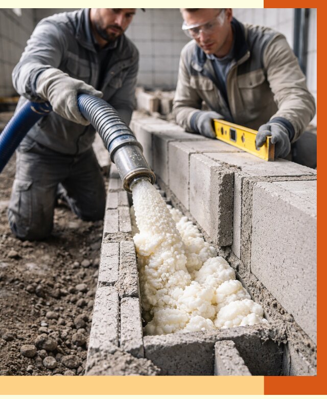 Заполнение колодцевой кладки ППУ в Великом Устюге от 4275 руб. за м2 | ТепломастерВлс