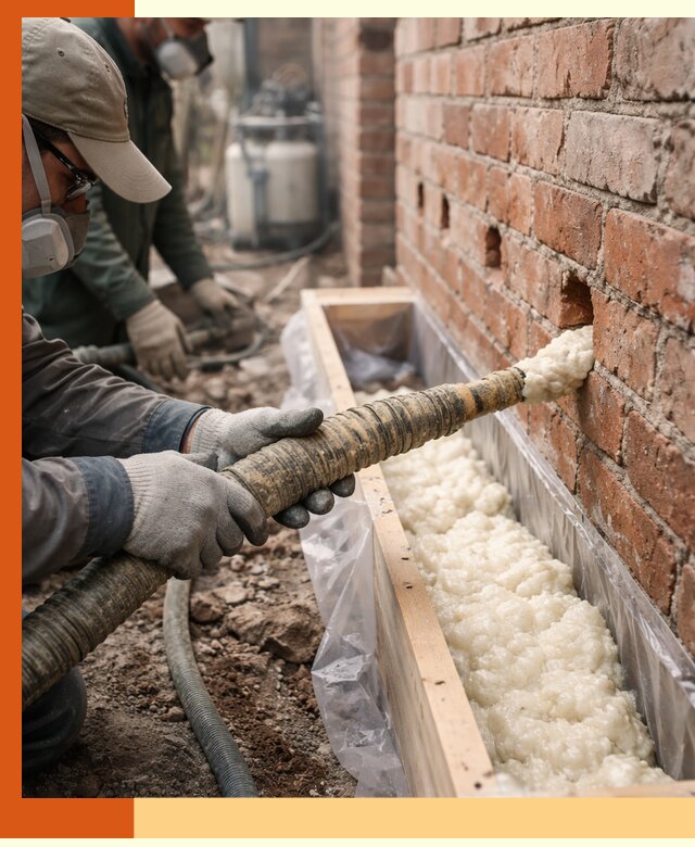 Заливка ППУ в пустоты кирпичной стены в Великом Устюге