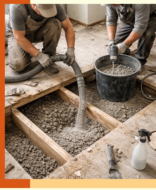 Заполнение пустот пола в Великом Устюге полиуретаном и пенополистиролом