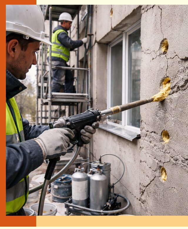 Заполнение пустот в фасаде и утепление стен в Великом Устюге