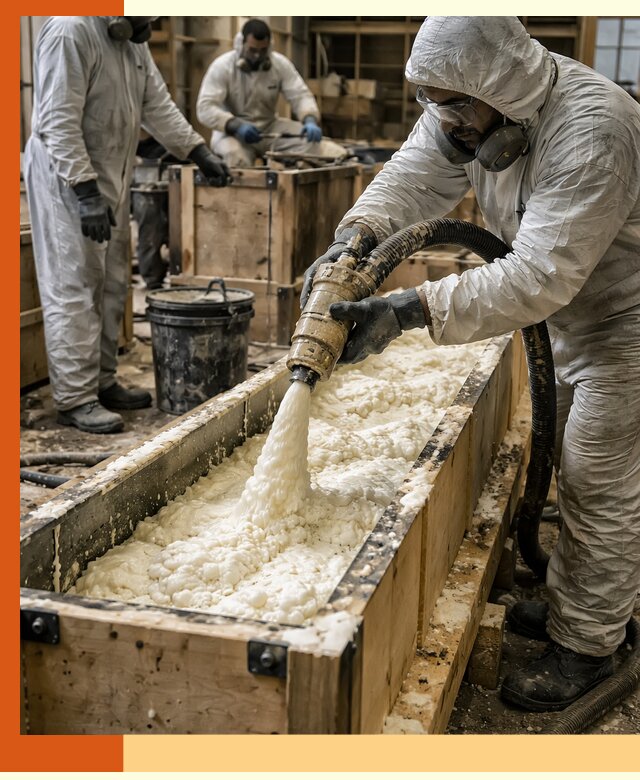 Заливка пенополиуретана в формы для утепления в Великом Устюге