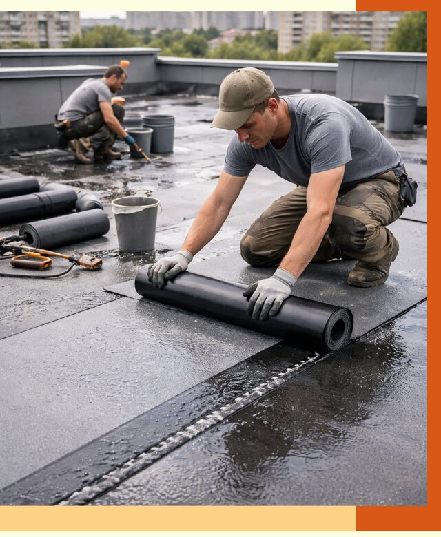 Гидроизоляция плоской кровли в Великом Устюге от 4581 руб./м2 — профессионально | ТепломастерВлс